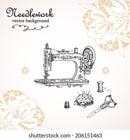 Needlework vector background. Illustration for greeting cards, invitations, and other printing projects.