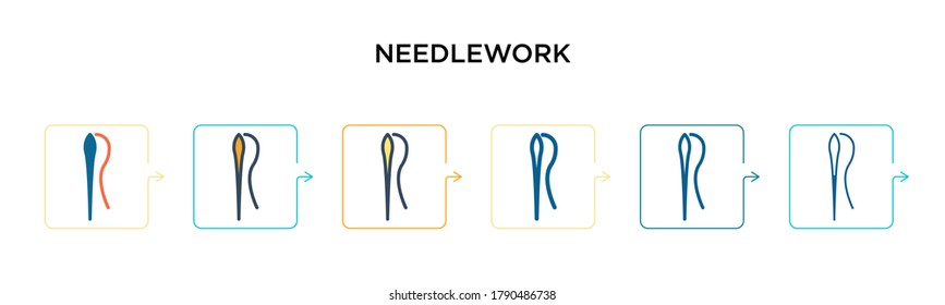 Needlework vector icon in 6 different modern styles. Black, two colored needlework icons designed in filled, outline, line and stroke style. Vector illustration can be used for web, mobile, ui