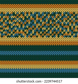 Needlework vector seamless pattern. Warm pulloverstriped jersey textile. Craft knitted fabric texture ornament. Fiber knitting fashion pattern. Geometric repeat abstract woolen knitwear.