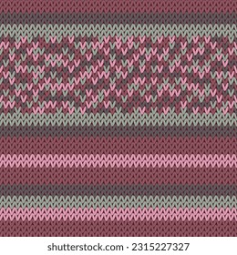 Needlework vector seamless pattern. Warm pulloverstriped jersey textile. Craft knitted fabric striped ornament. Thread knitting fashion pattern. Blanket merino knitting swatch template.