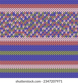 Needlework vector seamless pattern. Warm pulloverstriped jersey textile. Craft knitted fabric striped ornament. Thread knitting clothing pattern. Handmade scarf canvas.