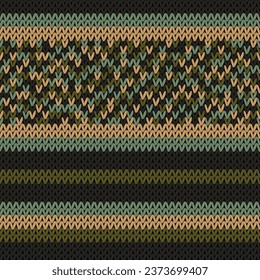 Needlework vector seamless pattern. Warm jumper striped jersey textile. Craft knitted fabric texture ornament. Thread knitting clothing pattern. Colorful scandinavian knitting pathwork.