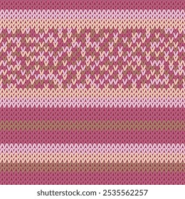 Needlework vector seamless pattern. Warm pulloverstriped jersey textile. Craft knitted fabric texture ornament. Thread knitting fashion pattern. Geometric repeat abstract woolen knitwear.