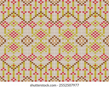 Needlework vector seamless pattern. Warm pulloverstriped jersey textile. Craft knitted fabric striped ornament. Thread knitting clothing pattern. Handmade scarf canvas.