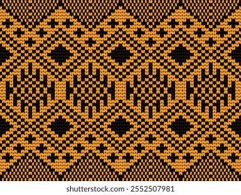 Needlework vector seamless pattern. Warm pulloverstriped jersey textile. Craft knitted fabric striped ornament. Thread knitting clothing pattern. Handmade scarf canvas.
