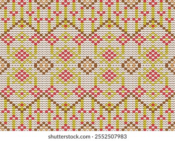 Needlework vector seamless pattern. Warm pulloverstriped jersey textile. Craft knitted fabric striped ornament. Thread knitting clothing pattern. Handmade scarf canvas.