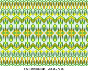 Needlework vector seamless pattern. Warm pulloverstriped jersey textile. Craft knitted fabric striped ornament. Thread knitting clothing pattern. Handmade scarf canvas.