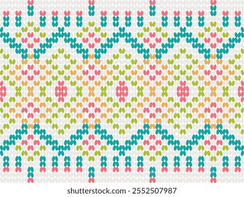 Needlework vector seamless pattern. Warm pulloverstriped jersey textile. Craft knitted fabric striped ornament. Thread knitting clothing pattern. Handmade scarf canvas.