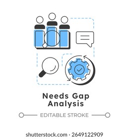 Needs gap analysis modern linear concept icon. What customers and users truly demand. Public sector services. Flat outline elements connected with dotted lines. Creative visual. Easy to edit
