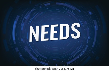 Needs word concept vector illustration with blue lines modern futuristic 3d style for landing page template ui web mobile app poster banner flyer background gift card coupon label wallpaper