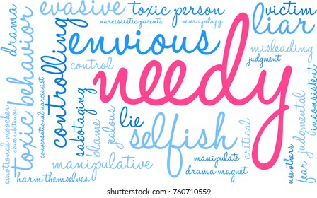 Needy word cloud on a white background. 