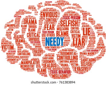 Needy word cloud on a white background. 