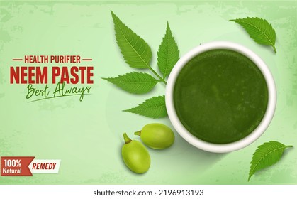 Neem Paste ayurvedic medicine vector illustration with neem leaves and fruit 