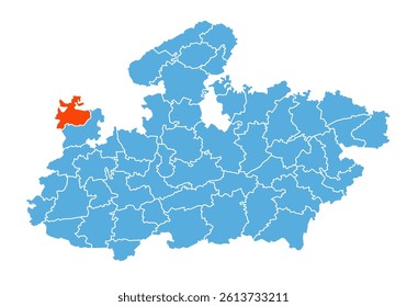 Neemuch District Map Highlighted on Madhya Pradesh State Map
