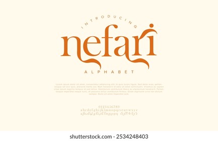 Nefari tipografia beleza moda elegante minimalista serif italic fontes decorativo casamento vintage retro logos. Logotipo de fonte de luxo mínimo alfabeto. Ilustração vetorial