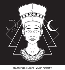 Nefertiti ancient Egyptian queen in gothic style hand drawn vector illustration