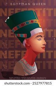 Nefertiti, uma bela rainha egípcia, pano de fundo de uma estátua, civilização egípcia, esposa do rei, faixa ou cartaz
