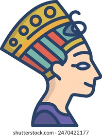 Ilustración vectorial de color lineal Nefertiti Bust