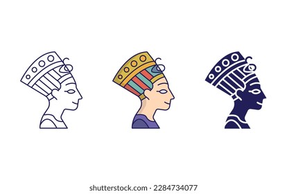 Nefertiti Bust outline and solid vector icon