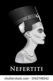 Nefertiti - Egyptian Queen. Silhouette Nefertiti isolated on antique gray background. Vector illustration