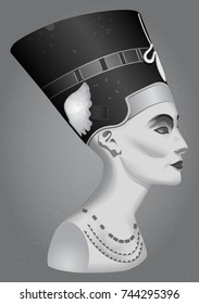 Nefertiti - Egyptian Queen. Silhouette Nefertiti isolated on antique gray background. Vector illustration