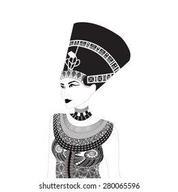 Nefertiti - Egyptian Queen. Vector illustration in doodles style