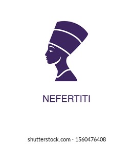 Nefertiti element in flat simple style on white background. Nefertiti icon, with text name concept template