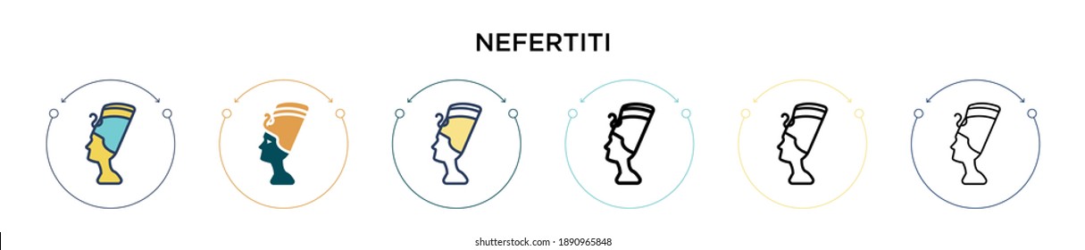 Nefertiti icon in filled, thin line, outline and stroke style. Vector illustration of two colored and black nefertiti vector icons designs can be used for mobile, ui, web