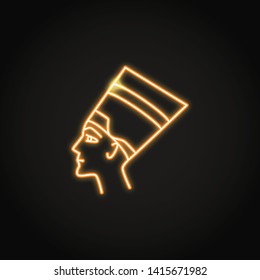 Nefertiti icon in glowing neon style. Beautiful Egyptian queen symbol. Vector illustration.