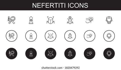 nefertiti icons set. Collection of nefertiti with egypt. Editable and scalable nefertiti icons.
