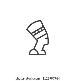 Nefertiti Profile outline icon. linear style sign for mobile concept and web design. Egyptian queen simple line vector icon. Symbol, logo illustration. Pixel perfect vector graphics