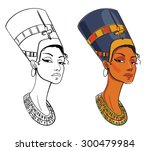 Nefertiti. Vector illustration. Isolated on white background. Color and black and white image