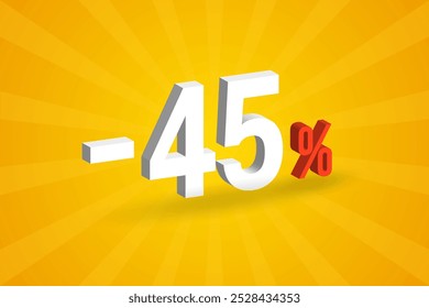 Negativo 45% desconto 3D texto para vendas e promoção.