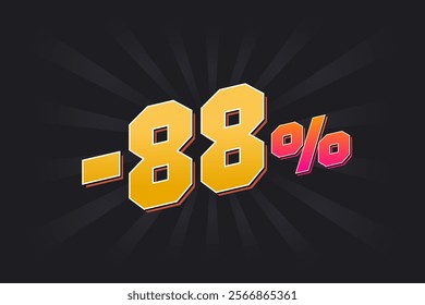 Negative 88% discount banner with dark background and yellow text. -88 percent sales promotional design.
