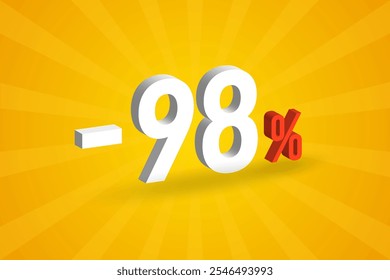 Negativo 98% de descuento en texto 3D para ventas y promoción.
