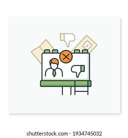  Negative ad color icon. Election campaign, black PR, propaganda. Choice, vote concept. Democracy. Parliamentary or presidential elections. Isolated vector illustration