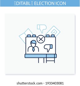  Negatives Ad-Line-Symbol. Wahlkampagne, schwarze PR, Propaganda. Wahl, Wahlkonzept. Demokratie. Parlaments- oder Präsidentschaftswahlen. Einzige Vektorgrafik. Bearbeitbarer Hub
