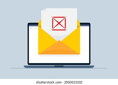Negative answer in college, university or at work. Reject letter. Vector