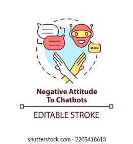 Negative attitude to chatbots concept icon. Robotic service. Drawback of AI marketing abstract idea thin line illustration. Isolated outline drawing. Editable stroke. Arial, Myriad Pro-Bold fonts used