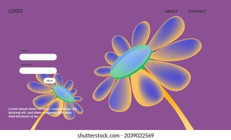 negative blue color 3d flower design for landing page background