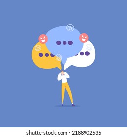 negative comments, protests, harsh criticism, threatening messages. people who are stressed and dizzy from getting bullied and ridiculed. victims of bullying and doxing. illustration concept design