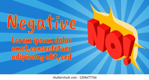 Negative concept banner. Isometric banner of negative comics vector concept for web, giftcard and postcard