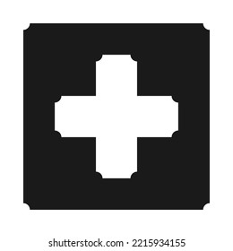 Negative Ecke Schweizer Kreuzung Symbol. Ein Symbol, das aus gleich langen Armen mit einem Schnitt an ausgewählten Ecken besteht. Einzeln auf weißem Hintergrund.