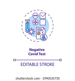 Negative covid test concept icon. Business travel during covid 19 idea thin line illustration. Special mesures for travel. New normal. Vector isolated outline RGB color drawing. Editable stroke