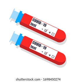 Prueba negativa de Covid-19. Ilustración vectorial. Tubo de muestra de sangre para COVID-19, prueba del coronavirus. Resultado de la prueba Coronavirus Covid-19.