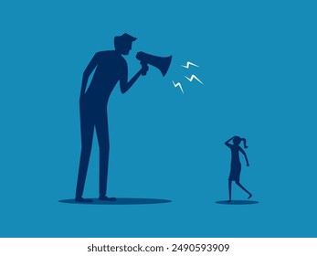 Negative criticism. Businessman holds a megaphone and criticizes an employee