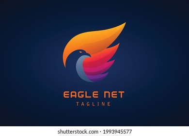 negative eagle with colorful wing amazing gradient logo