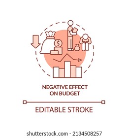 Negative effect on budget terracotta concept icon. Legalizing immigrants issues abstract idea thin line illustration. Isolated outline drawing. Editable stroke. Arial, Myriad Pro-Bold fonts used