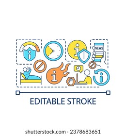Negative Effekte des "doomscrollend"-Concept-Icons. Informationsverbrauch. News überladen abstrakte Idee dünne Linie Illustration. Einzeln Umrisszeichnung. Bearbeitbarer Strich. Arithmetik verwendet