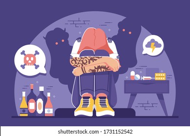 薬物 うつ病 不安なイラストの背景に悪影響 のベクター画像素材 ロイヤリティフリー